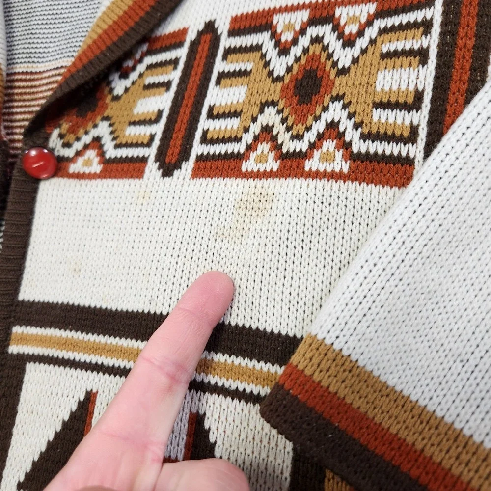 Vintage 70s‎ Aztec Cardigan Sweater Women Medium Shawl Collar Chunky Knit Navajo